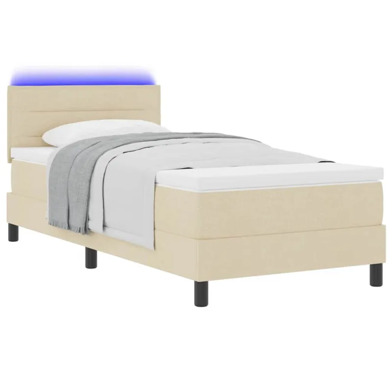 Kiemas lova su čiužiniu su LED Kreminė 90 x 190 cm audinys
