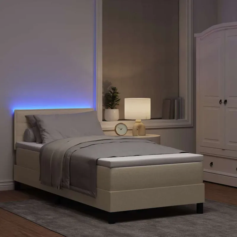 Kiemas lova su čiužiniu su LED Kreminė 90 x 190 cm audinys