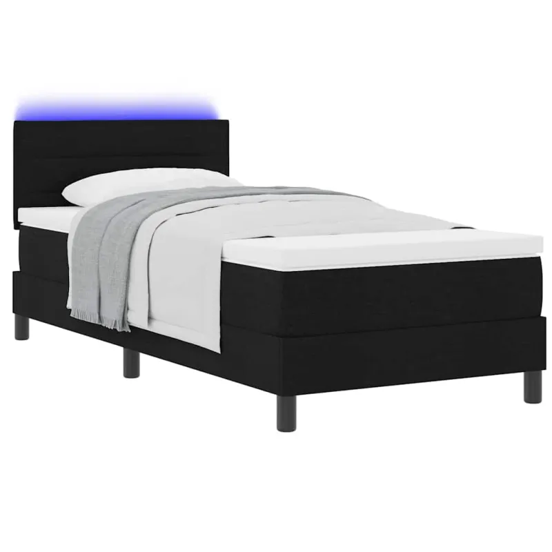 Kiemas lova su čiužiniu su LED Juoda 90 x 200 cm audinys