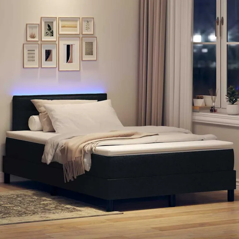 Kiemas lova su čiužiniu su LED Juoda 120 x 200 cm audinys