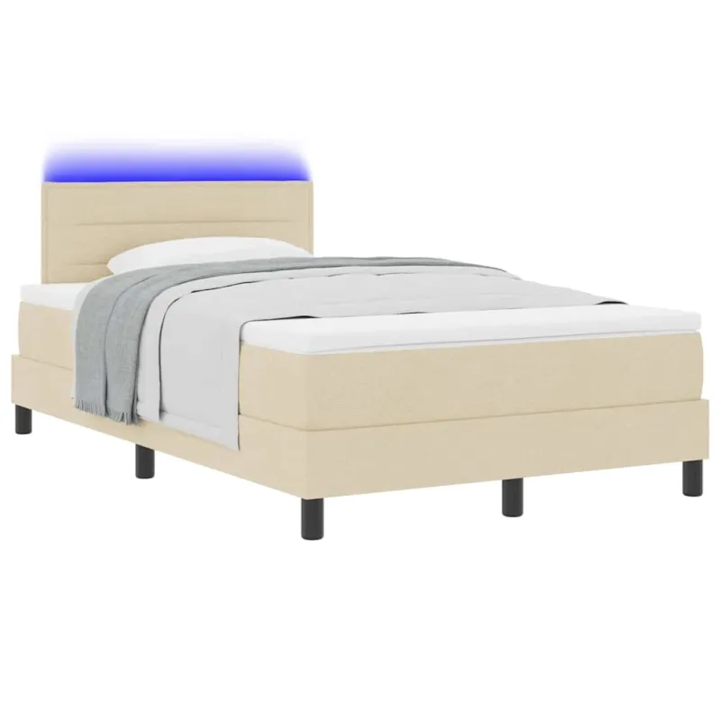 Kiemas lova su čiužiniu su LED Kreminė 120 x 200 cm audinys
