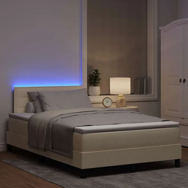 Kiemas lova su čiužiniu su LED Kreminė 120 x 200 cm audinys