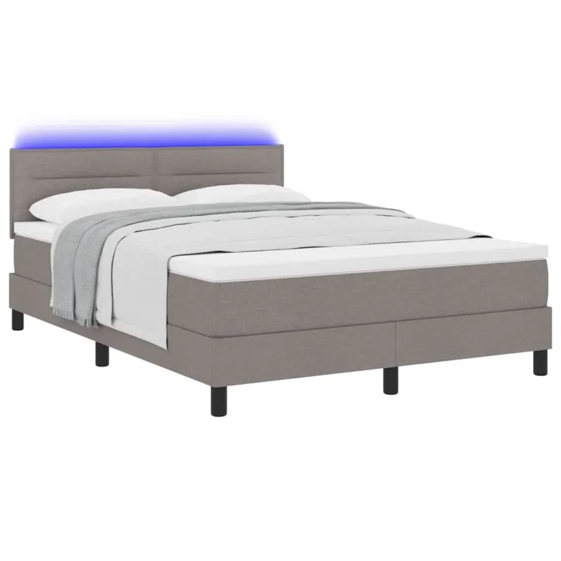 Kiemas lova su čiužiniu su LED Taupe 140 x 190 cm audinys
