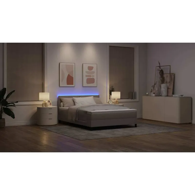 Kiemas lova su čiužiniu su LED Taupe 140 x 200 cm audinys