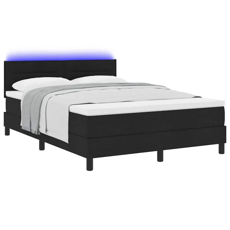 Kiemas lova su čiužiniu su LED Juoda 160 x 200 cm audinys