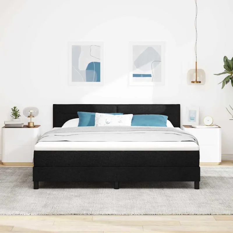 Kiemas lova su čiužiniu su LED Juoda 180 x 200 cm audinys