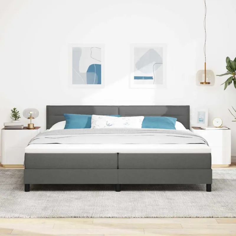 Kiemas lova su čiužiniu Tamsiai pilka 200 x 200 cm audinys