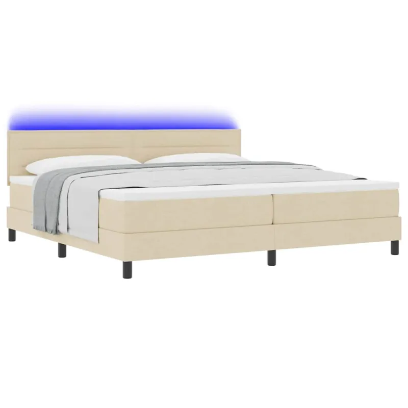 Kiemas lova su čiužiniu su LED Kreminė 200 x 200 cm audinys