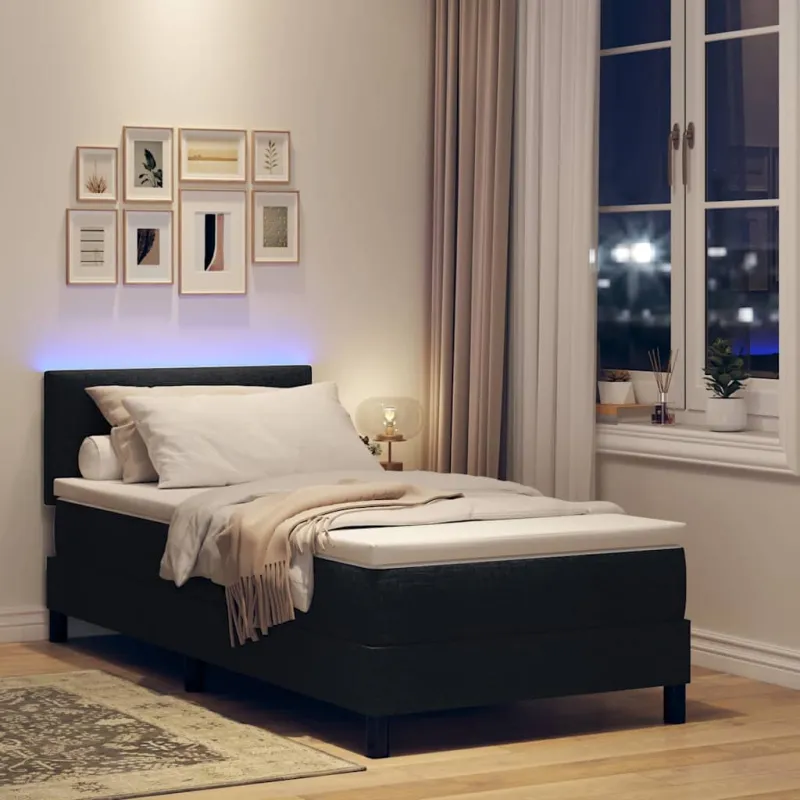 Kiemas lova su čiužiniu su LED Juoda 100 x 200 cm audinys