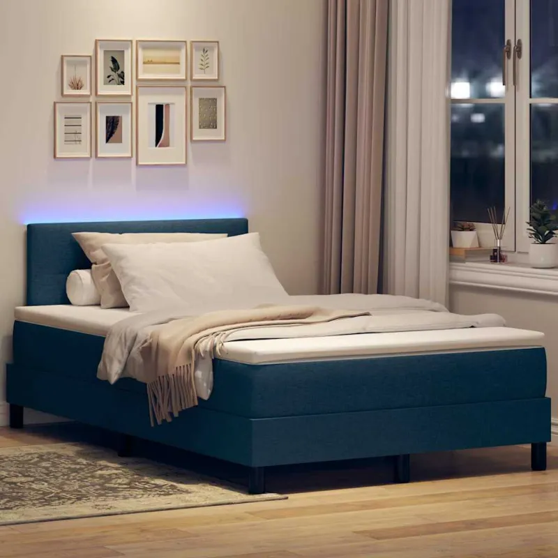 Kiemas lova su čiužiniu su LED Mėlyna 120 x 200 cm audinys