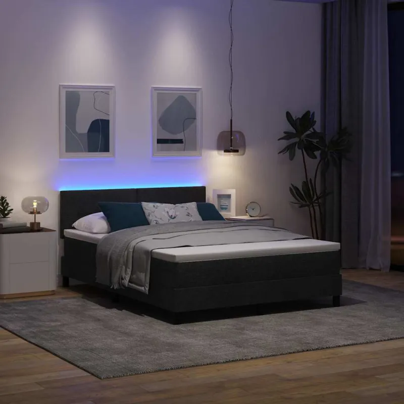 Kiemas lova su čiužiniu su LED Juoda 140 x 190 cm audinys