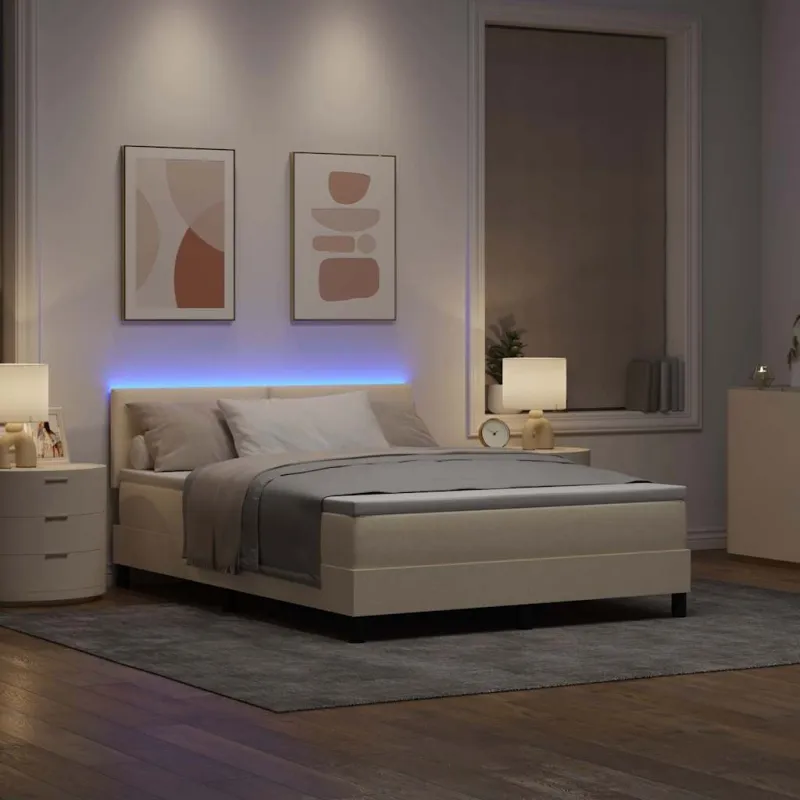 Kiemas lova su čiužiniu su LED Kreminė 140 x 190 cm audinys