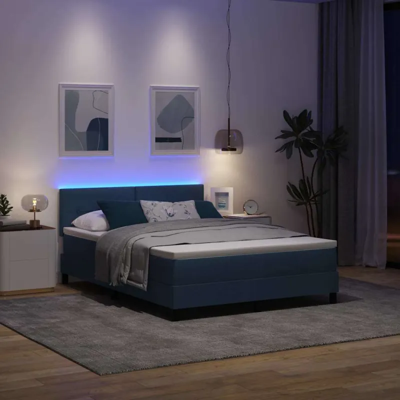 Kiemas lova su čiužiniu su LED Mėlyna 140 x 190 cm audinys