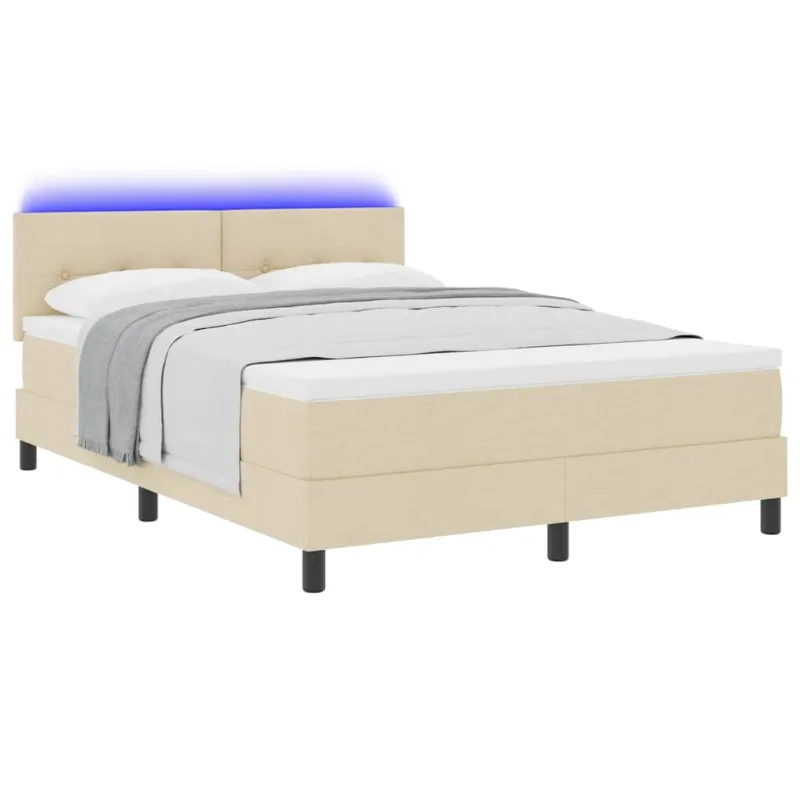 Kiemas lova su čiužiniu su LED Kreminė 140 x 200 cm audinys