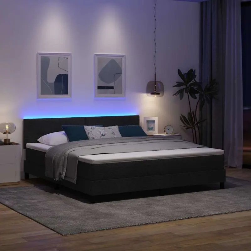 Kiemas lova su čiužiniu su LED Juoda 180 x 200 cm audinys