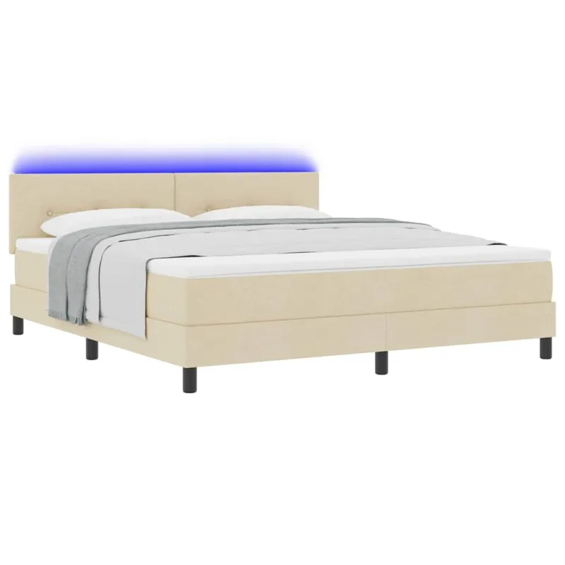 Kiemas lova su čiužiniu su LED Kreminė 180 x 200 cm audinys