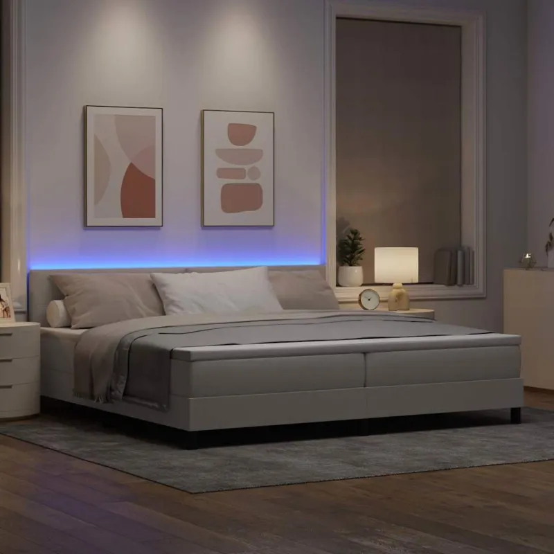 Kiemas lova su čiužiniu su LED Taupe 200 x 200 cm audinys