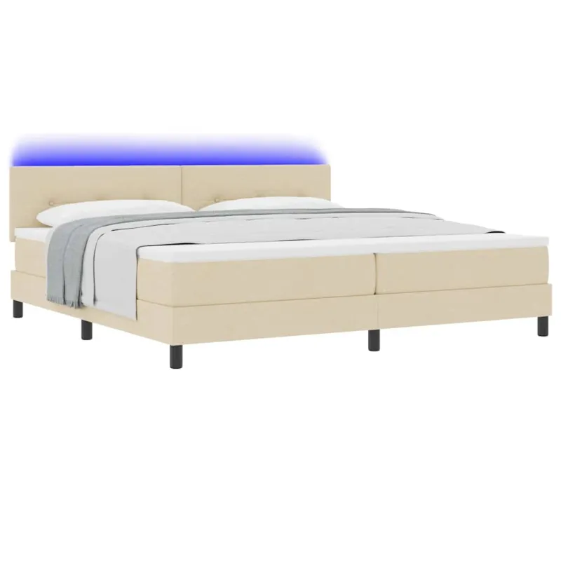 Kiemas lova su čiužiniu su LED Kreminė 200 x 200 cm audinys
