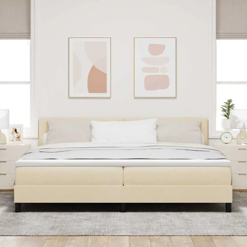 Kiemas lova su čiužiniu su LED Kreminė 200 x 200 cm audinys