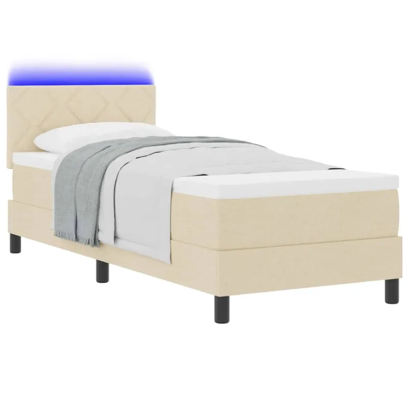 Kiemas lova su čiužiniu su LED Kreminė 80 x 200 cm audinys