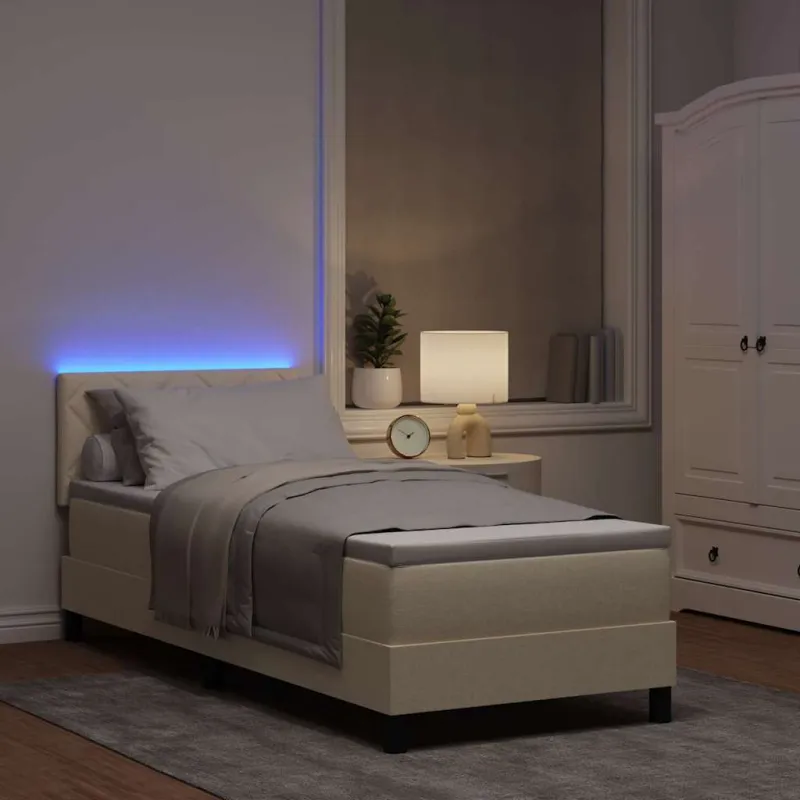 Kiemas lova su čiužiniu su LED Kreminė 80 x 200 cm audinys