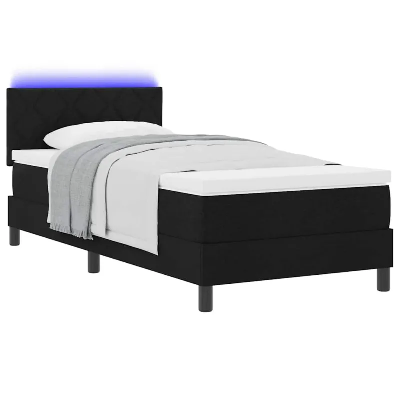 Kiemas lova su čiužiniu su LED Juoda 90 x 190 cm audinys