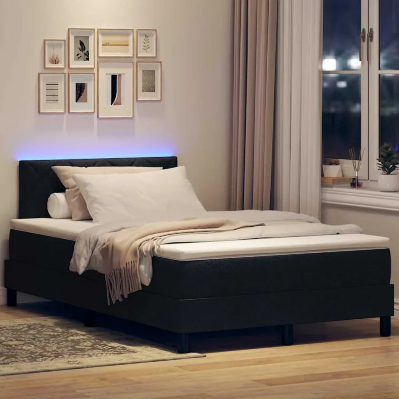 Kiemas lova su čiužiniu su LED Juoda 120 x 200 cm audinys