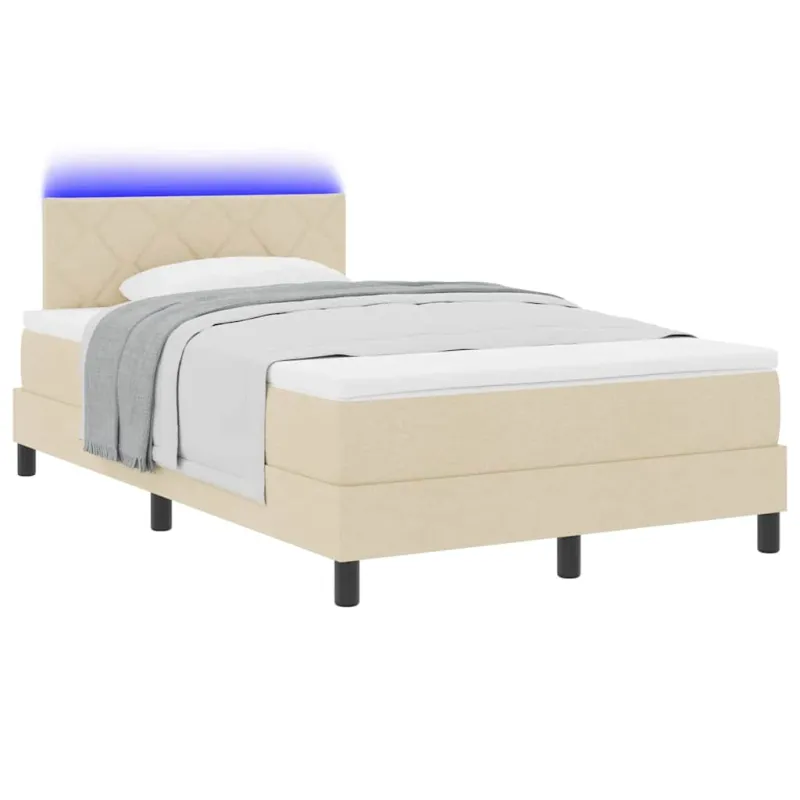Kiemas lova su čiužiniu su LED Kreminė 120 x 200 cm audinys