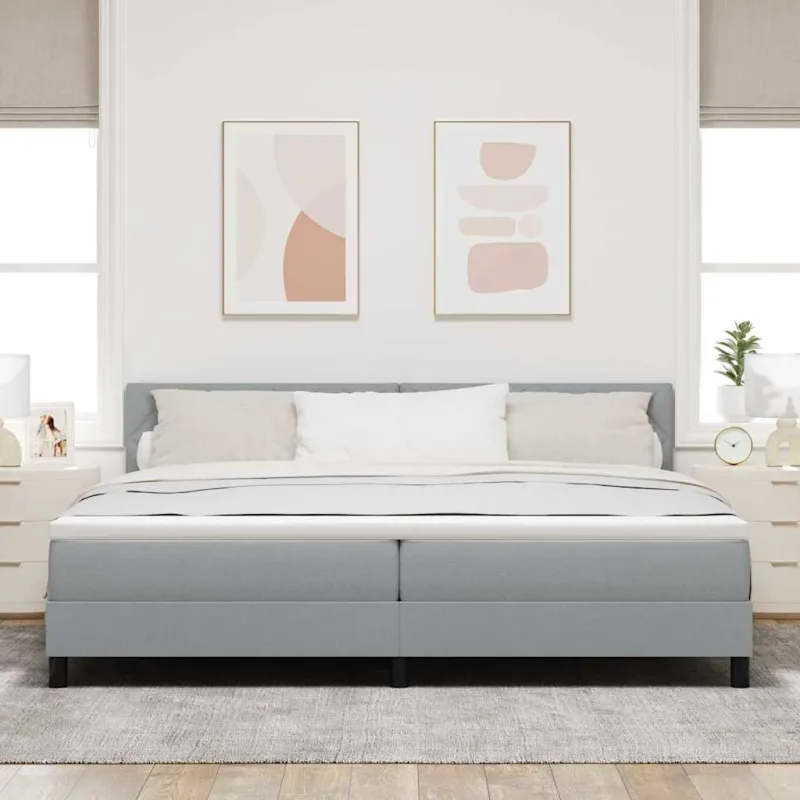 Kiemas lova su čiužiniu Šviesiai pilka 200 x 200 cm audinys