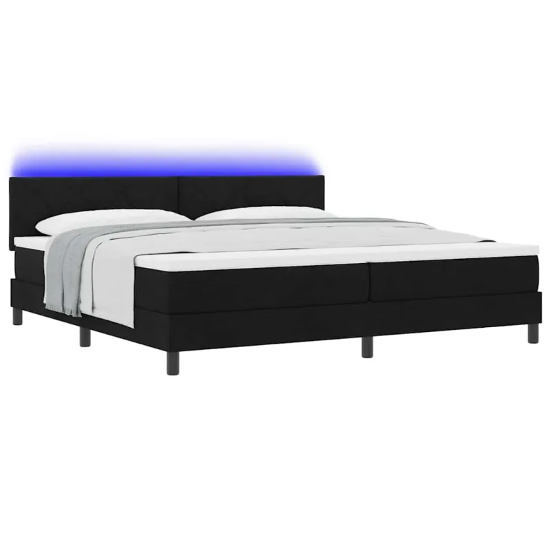 Kiemas lova su čiužiniu su LED Juoda 200 x 200 cm audinys