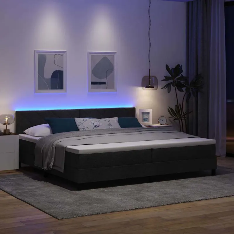 Kiemas lova su čiužiniu su LED Juoda 200 x 200 cm audinys