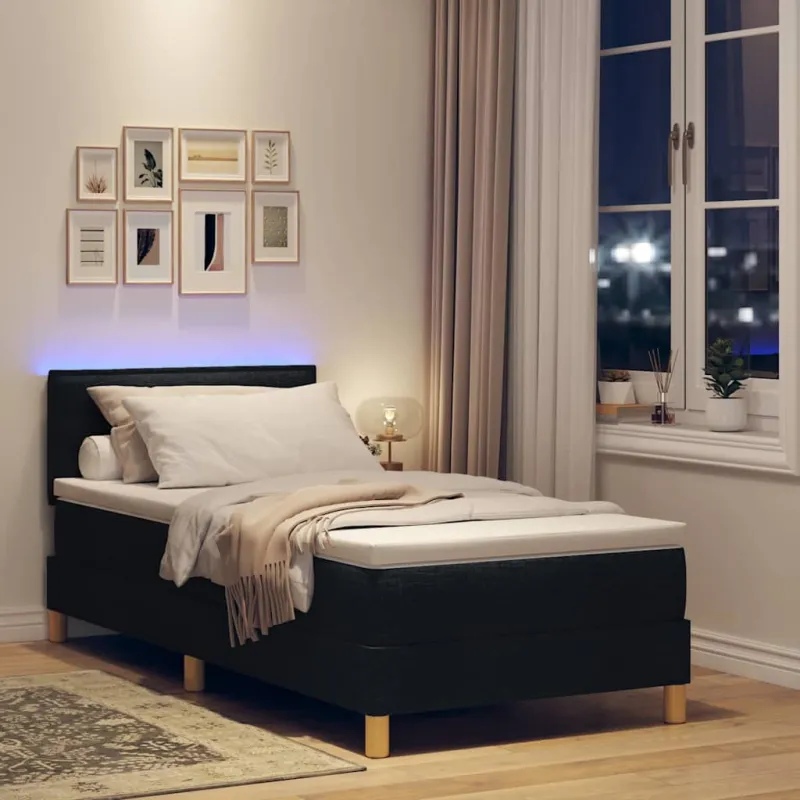LED Čiužinio Lova su LED juostelėmis Juodas 80 x 200 cm audinys