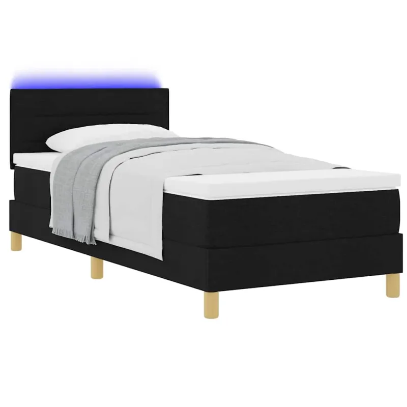 LED Čiužinio Lova su LED juostelėmis Juodas 90 x 200 cm audinys