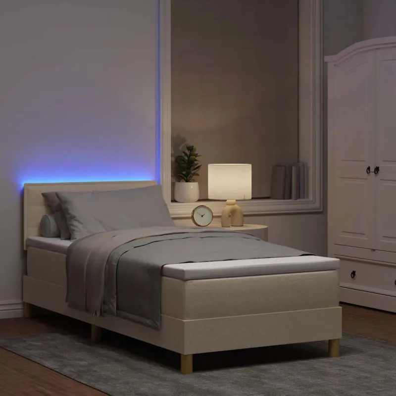 LED Čiužinio Lova su galvūgalio Kreminė 100 x 200 cm audinys