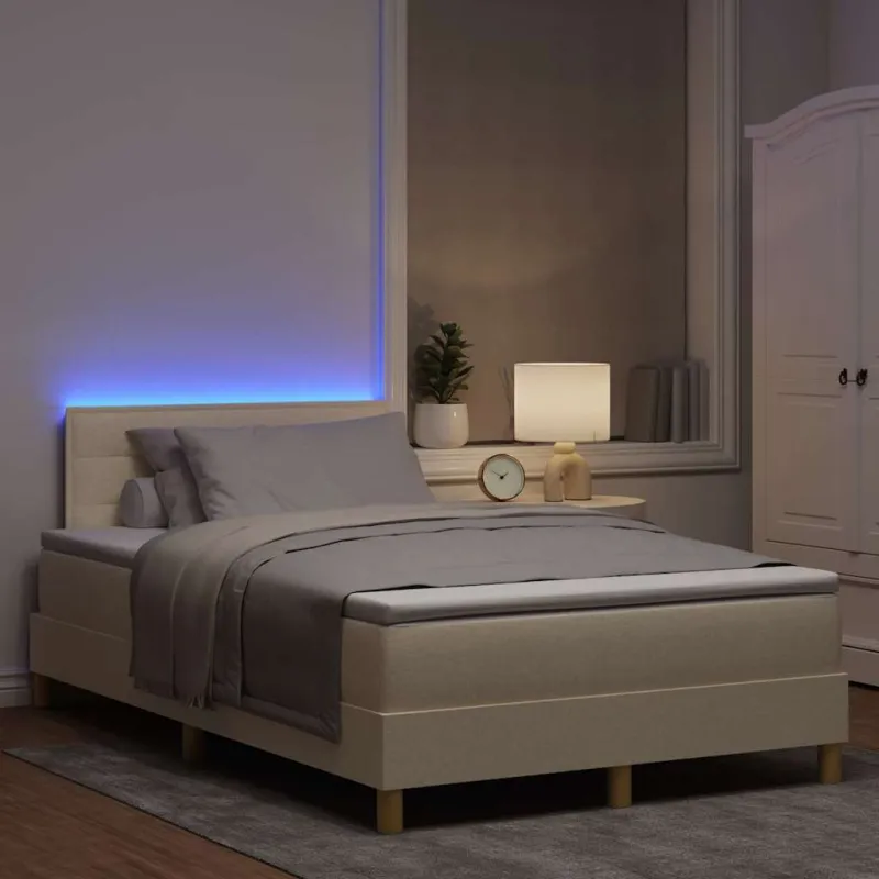 LED Čiužinio Lova su galvūgalio Kreminė 120 x 190 cm audinys