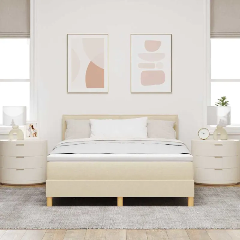 LED Čiužinio Lova su galvūgalio Kreminė 140 x 190 cm audinys