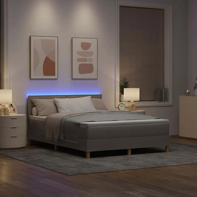 LED Čiužinio Lova su LED juostelėmis Taupe 140 x 200 cm audinys