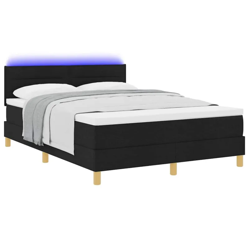 LED Čiužinio Lova su galvūgalio Juodas 160 x 200 cm audinys