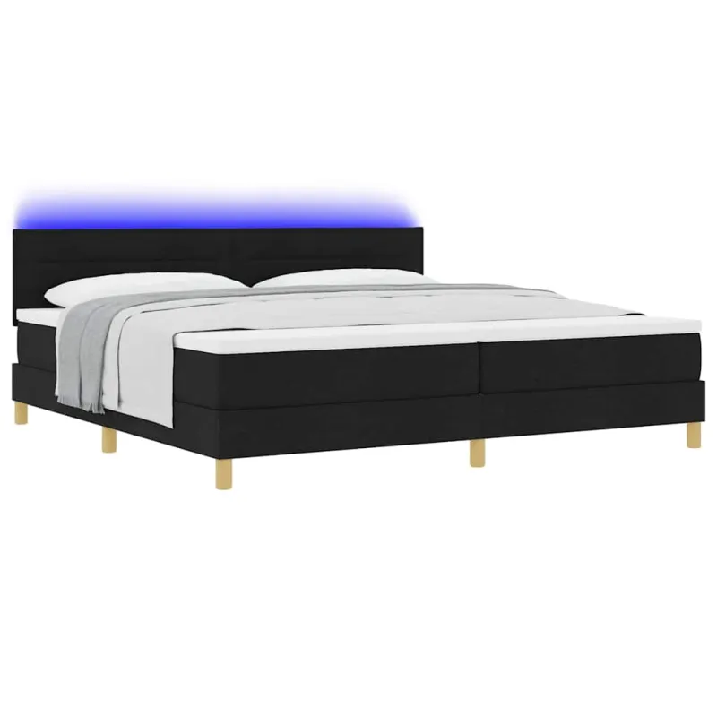 LED Čiužinio Lova su galvūgalio Juodas 200 x 200 cm audinys