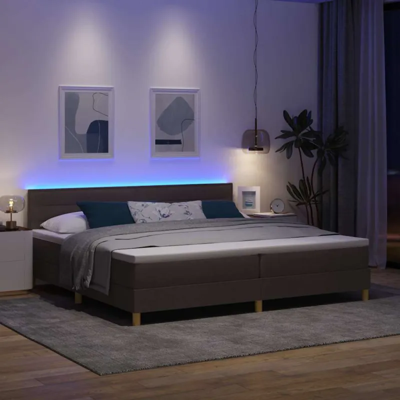 LED Čiužinio Lova Tamsiai rudas 200 x 200 cm audinys