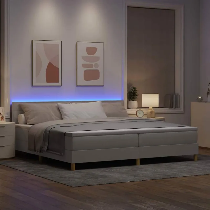 LED Čiužinio Lova su LED juostelėmis Taupe 200 x 200 cm audinys