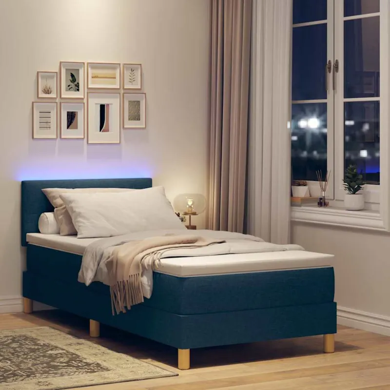 LED Čiužinio Lova su LED juostelėmis Mėlyna 90 x 190 cm audinys