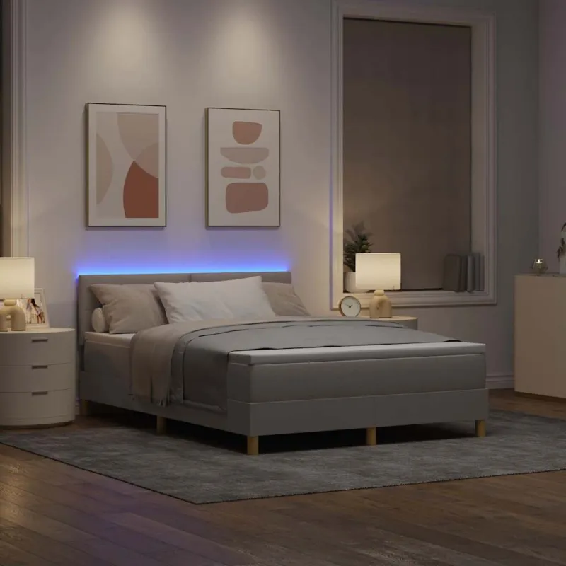 LED Čiužinio Lova su LED juostelėmis Taupe 140 x 200 cm audinys