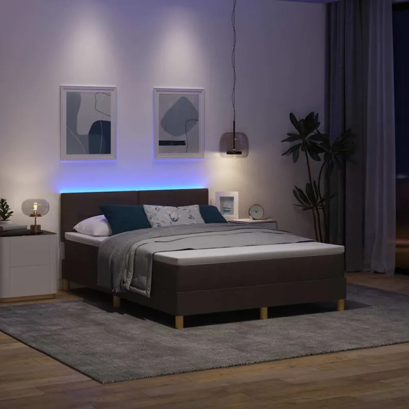 LED Čiužinio Lova Tamsiai rudas 160 x 200 cm audinys