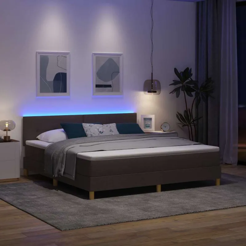 LED Čiužinio Lova su pagalve Tamsiai rudas 180 x 200 cm audinys
