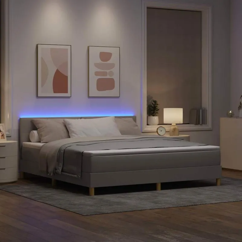 LED Čiužinio Lova su LED juostelėmis Taupe 180 x 200 cm audinys