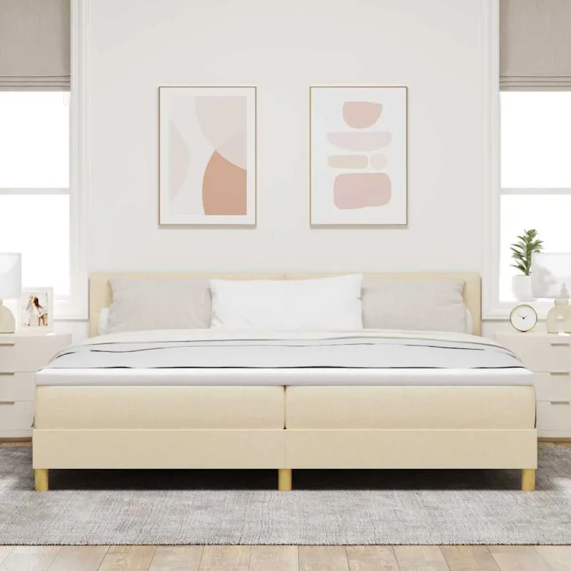 LED Čiužinio Lova su pagalve Kreminė 200 x 200 cm audinys