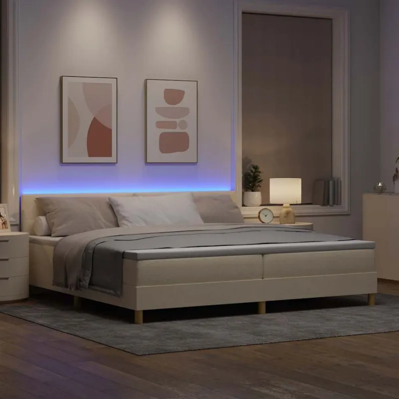 LED Čiužinio Lova su pagalve Kreminė 200 x 200 cm audinys