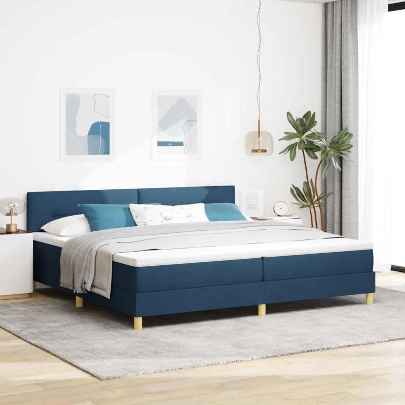 LED Čiužinio Lova su galvūgalio Mėlyna 200 x 200 cm audinys