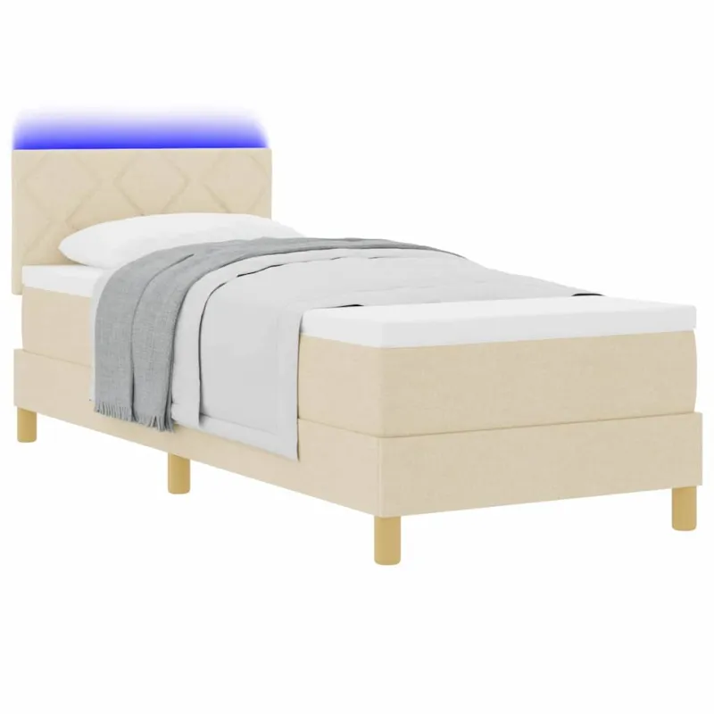 LED Čiužinio Lova su galvūgalio Kreminė 80 x 200 cm audinys